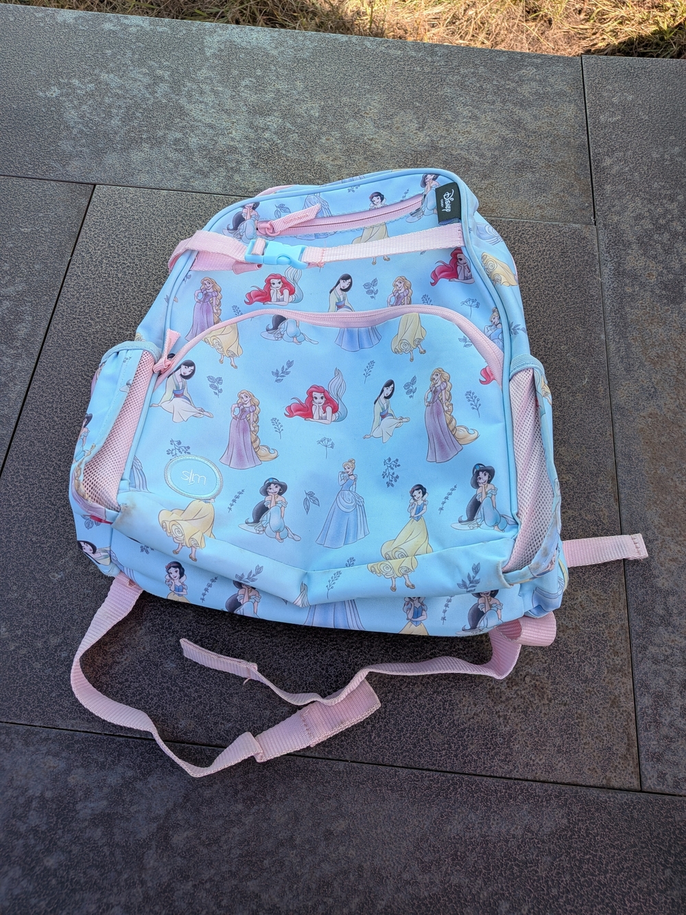 Light Blue Kids Backpack with Pink Accents - Disney Princess Print